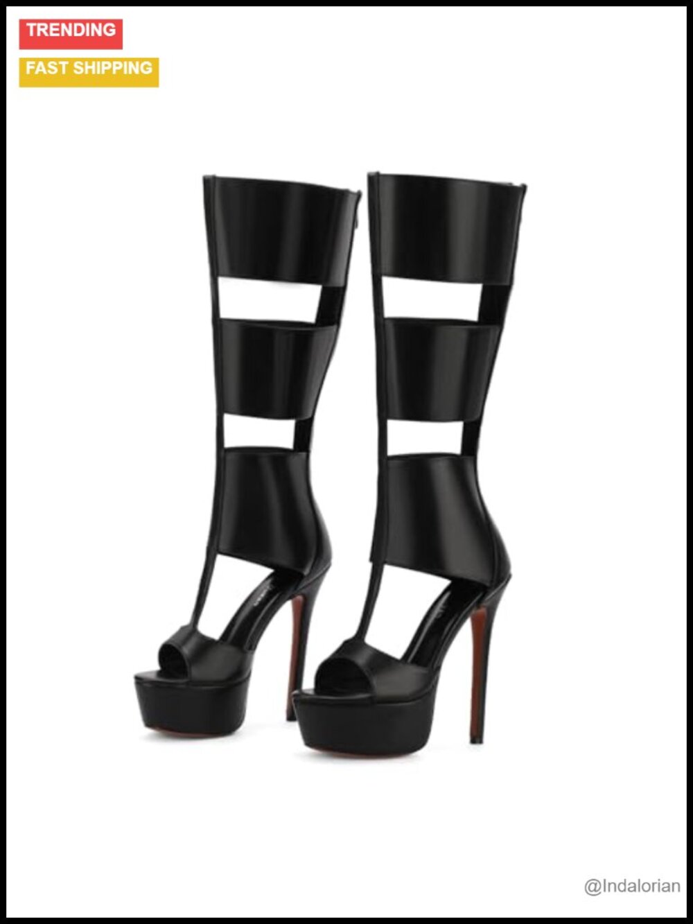Faux Leather Platform Knee High Heels Open Toe Gladiator Sandals for Women